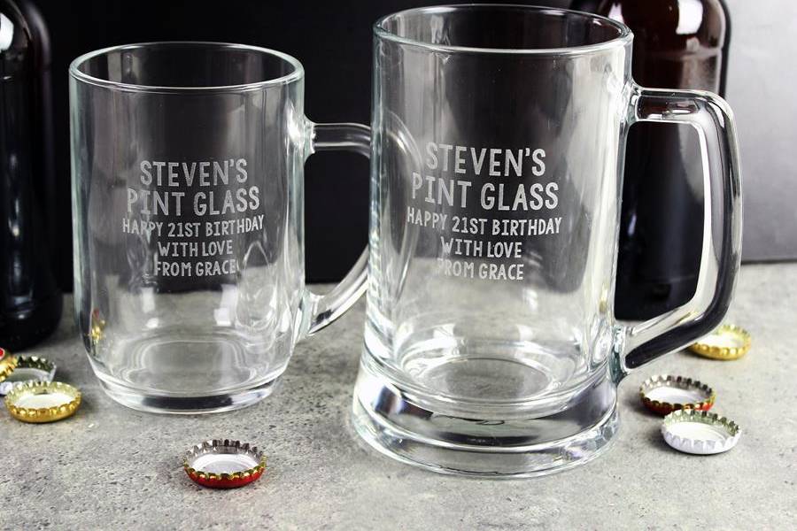 Engraved tankard glasses