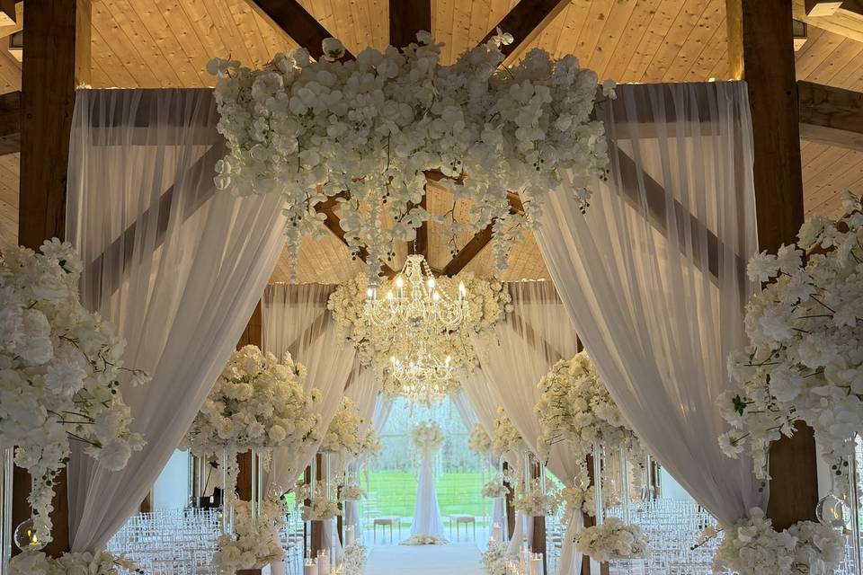 All white ceremony set up