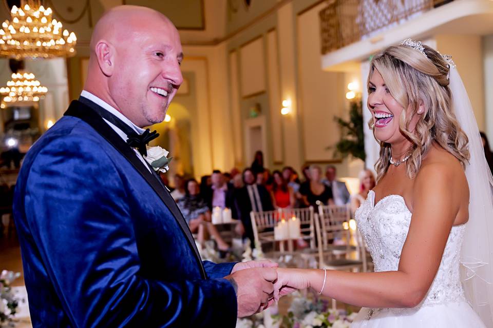 A happy couple saying 