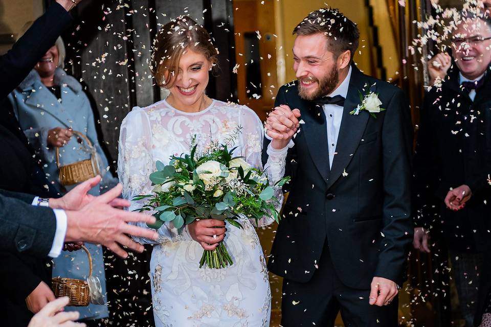 Outside under confetti