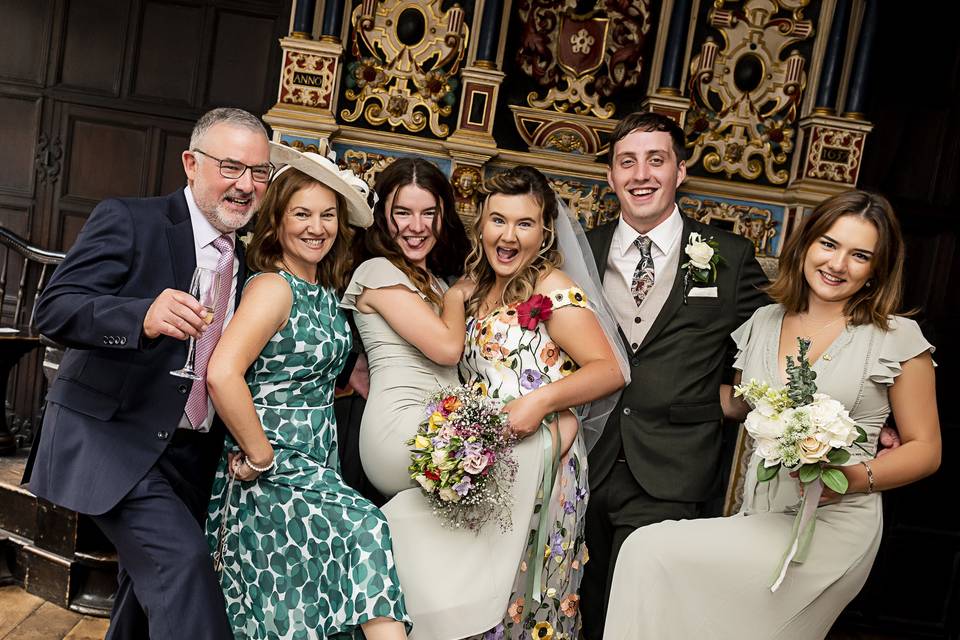 A playful family group