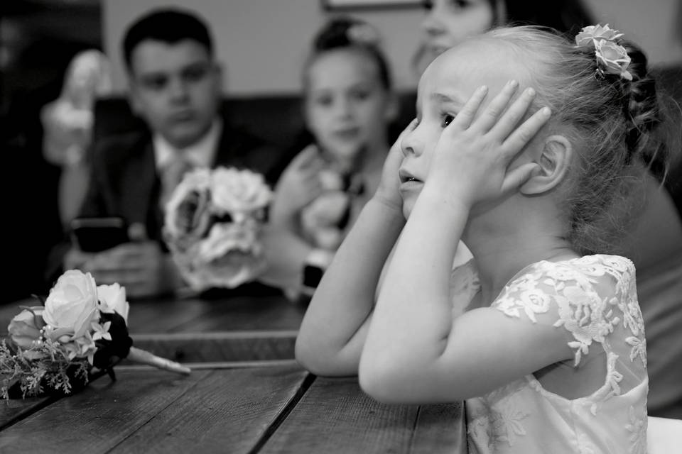 A nervous flower girl