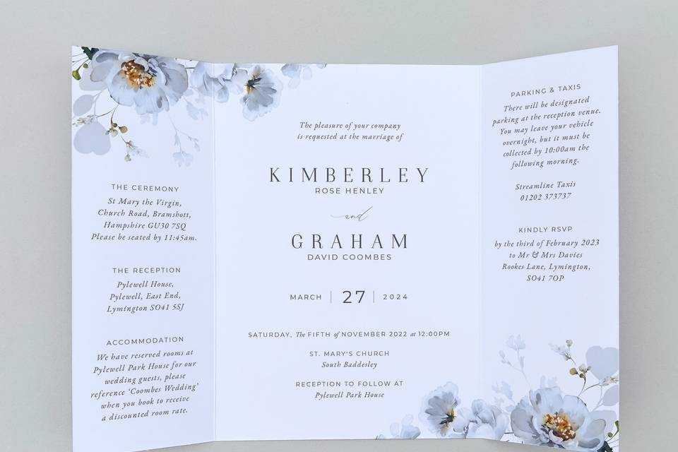 Blue gatefold invite