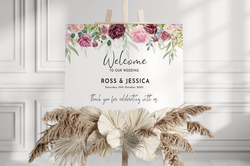 Blush wedding welcome sign