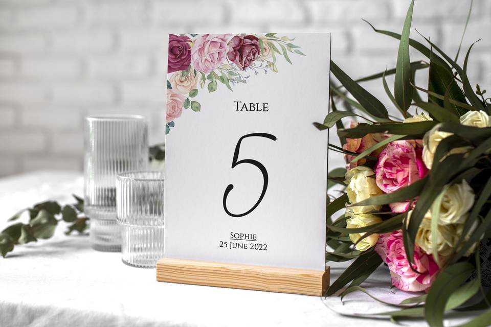 Blush wedding table numbers