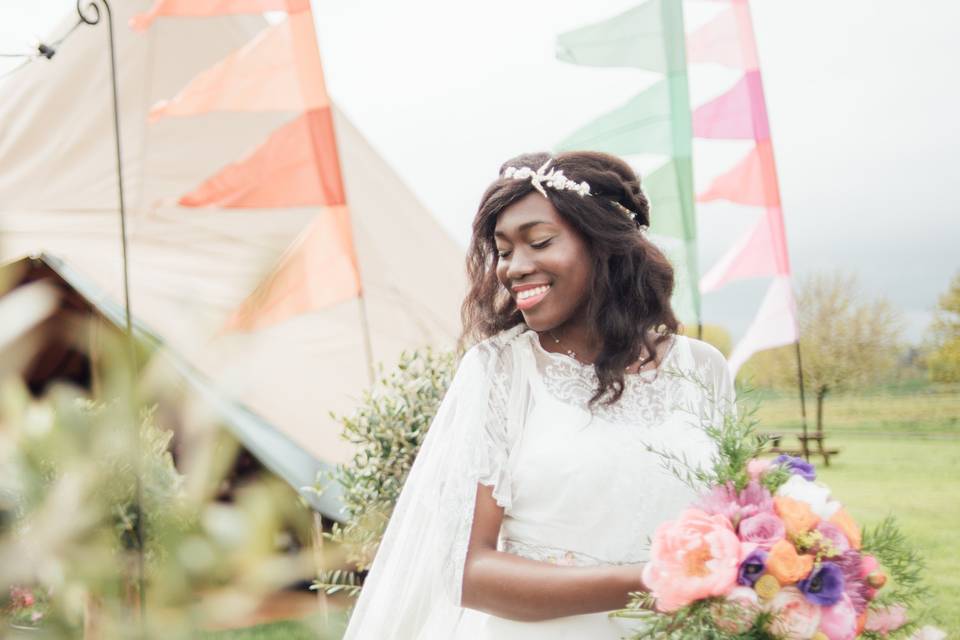 Beautiful bride with festival-flags