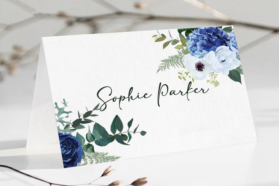 Navy floral name cards