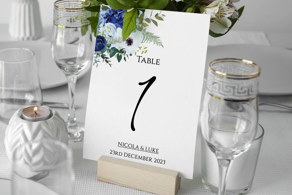 Navy wedding table numbers