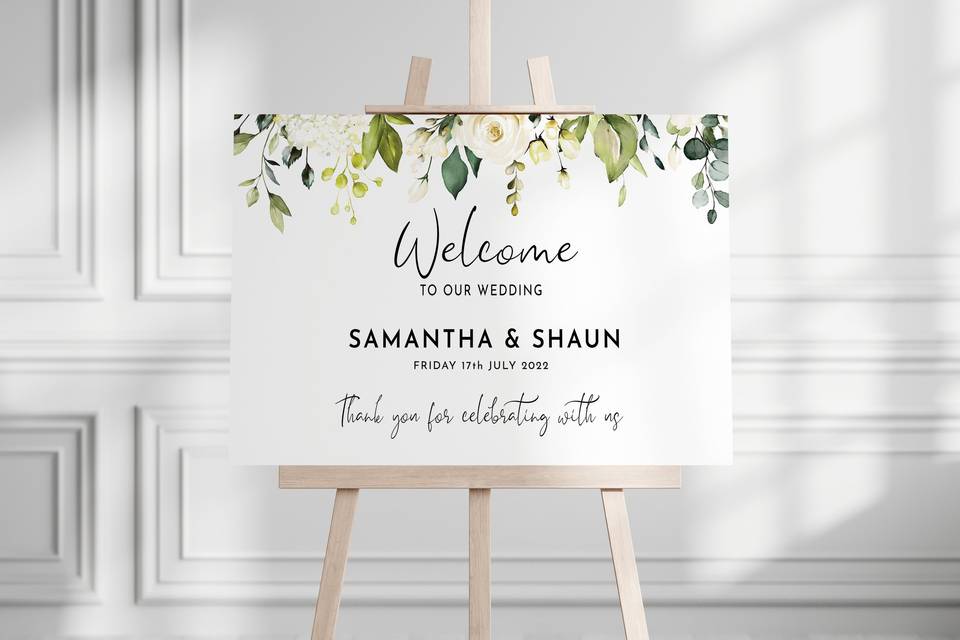 Roses wedding welcome sign
