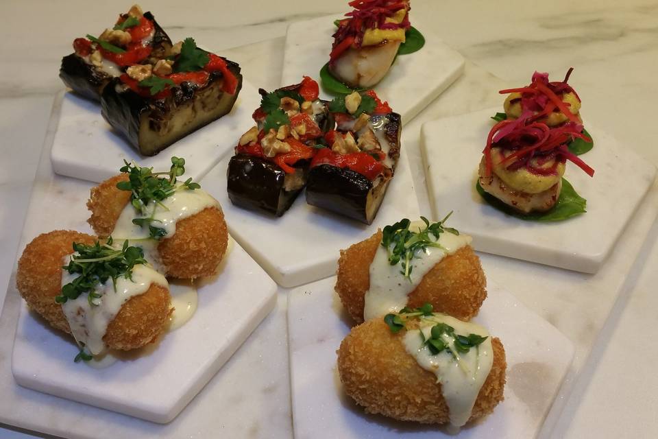 Gourmet canapes on marble - cr
