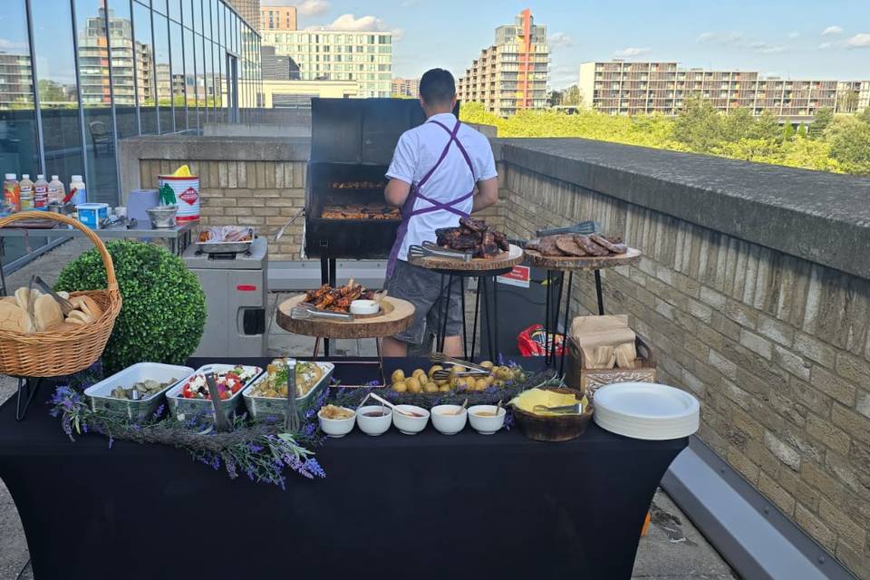 Rooftop BBQ setup with London