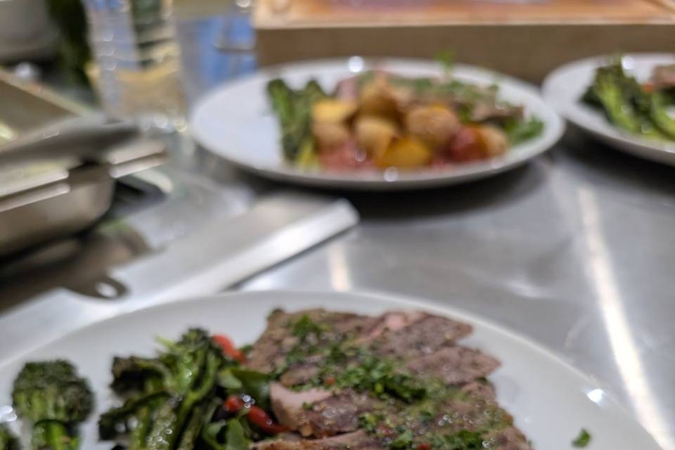 Sliced steak with chimichurri