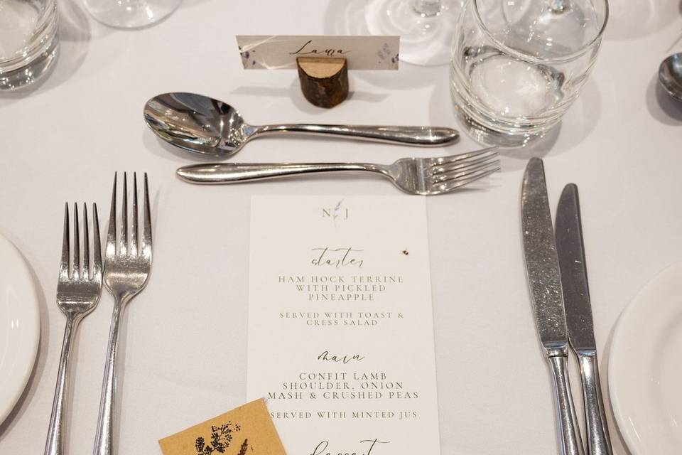 Wedding Menu for N&J