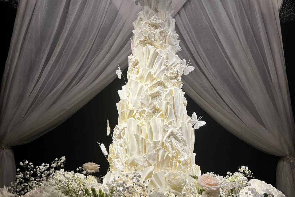 5 tier white butterfly cake