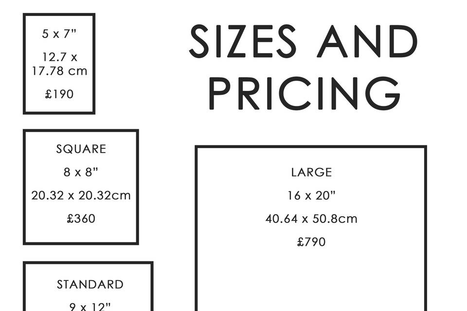 Pricing and sizes