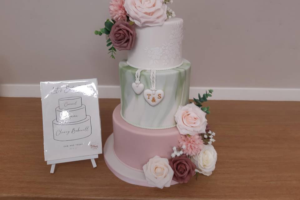 3 tier pink and sage marble