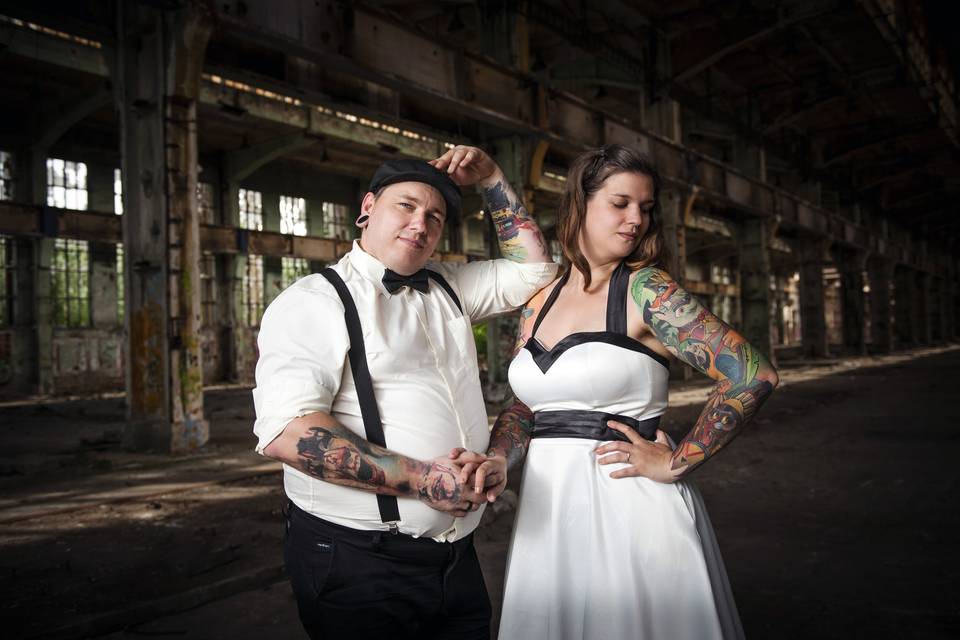 Tattooed wedding couple