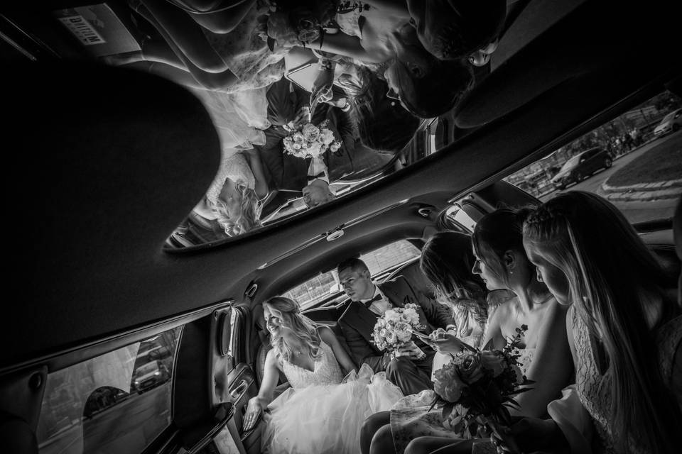 Wedding guests in the car