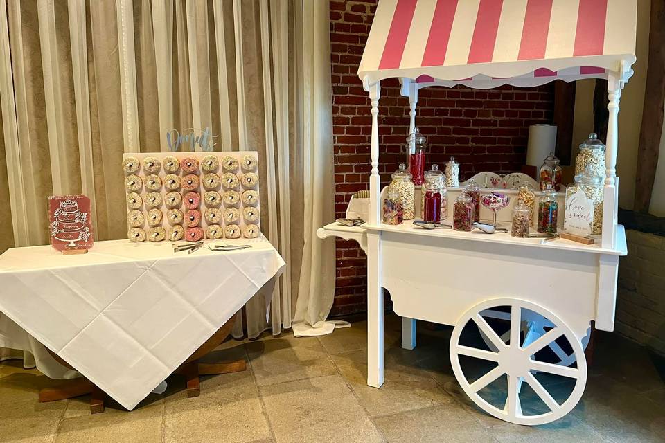 Sweet cart and donut wall
