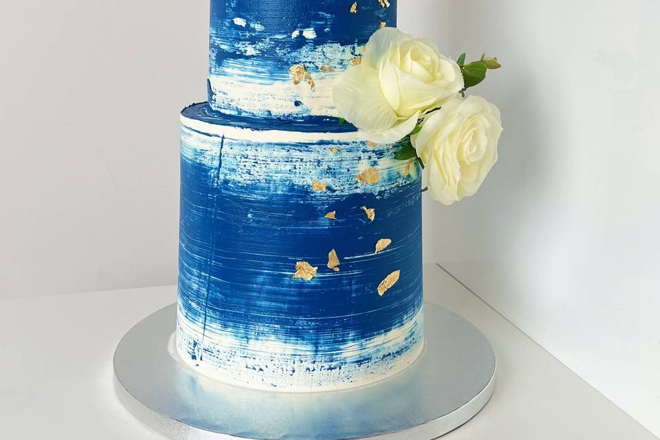 Blue 2-tier wedding cake