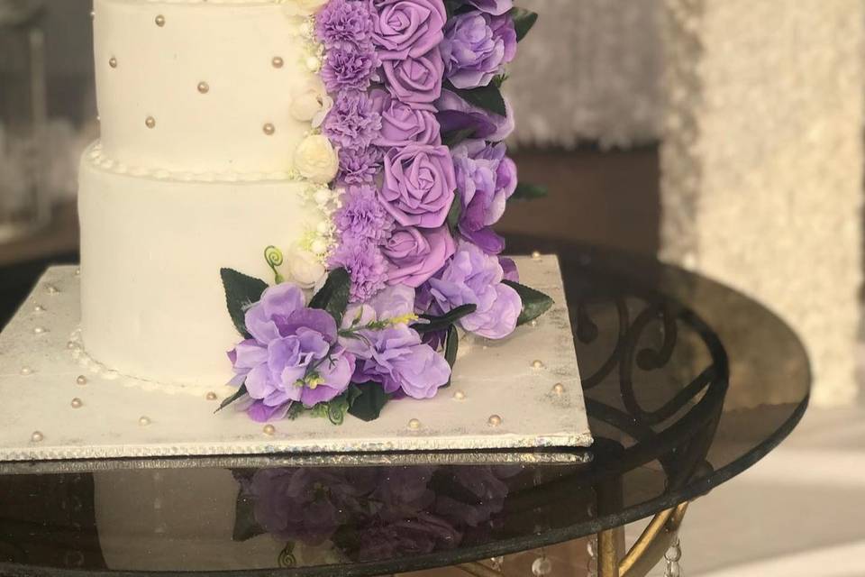 Purple floral wedding cake