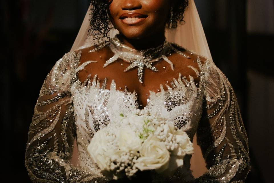 Bride in her pretty gown