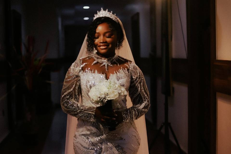 Bride in her pretty gown