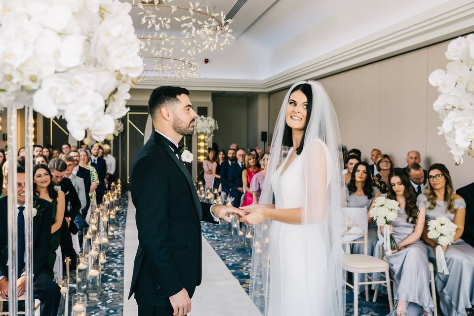 Bride and groom saying vows