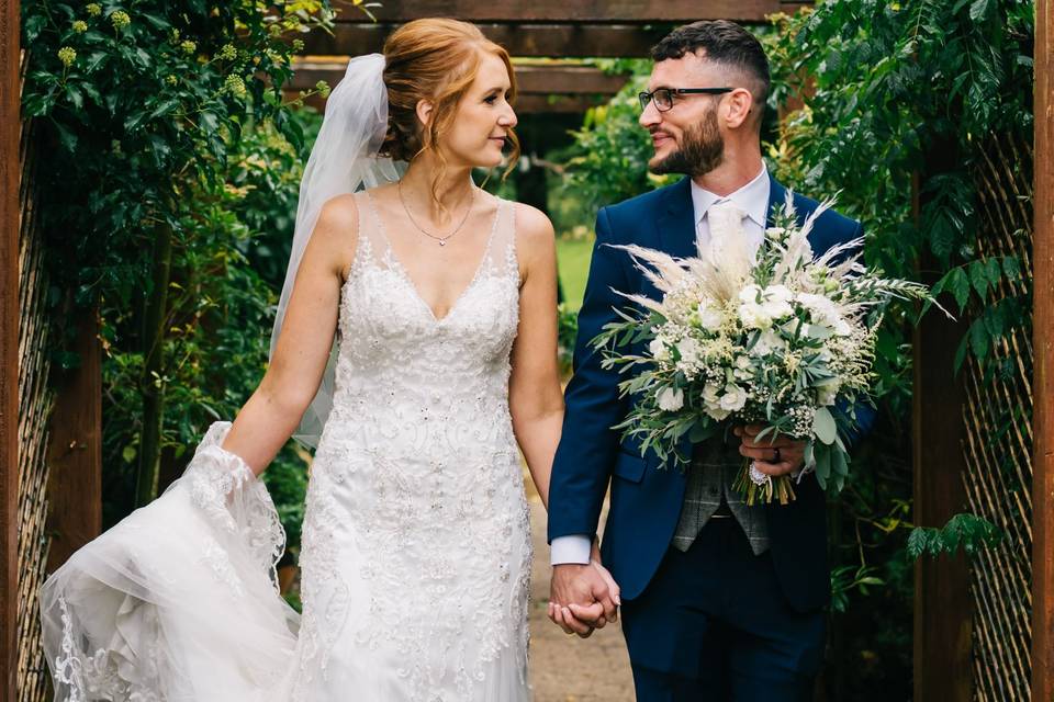 Bride and groom walking