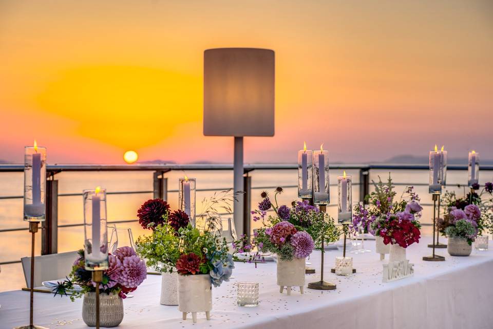 Sunset and top table