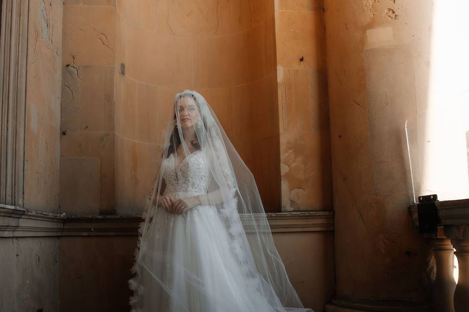 Bride on balcony