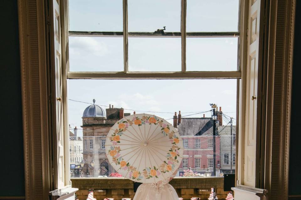 Bride on balcony
