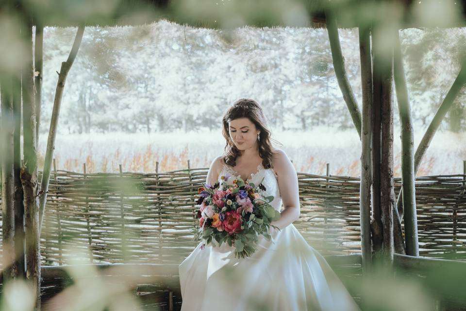 Bride through the trees