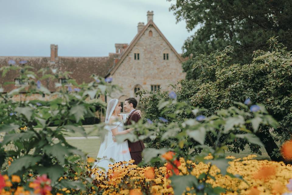 Behind the flowers