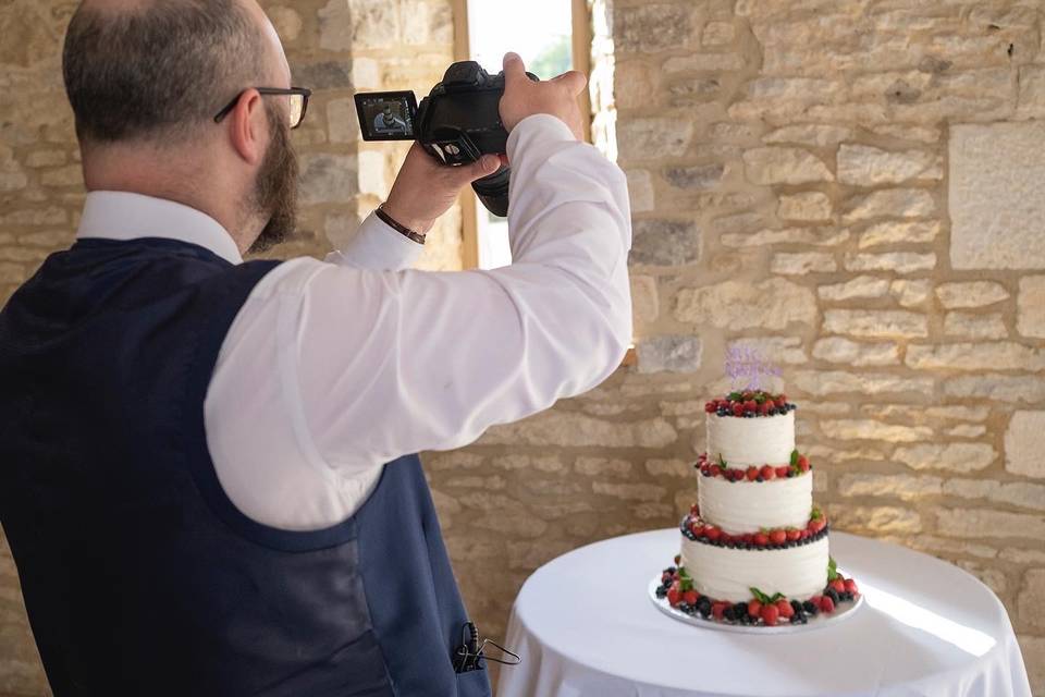 Filming the couple's cake