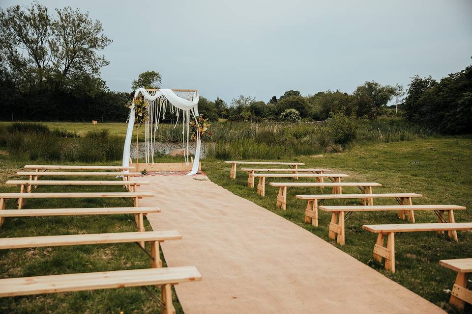 Ceremony area with lake views