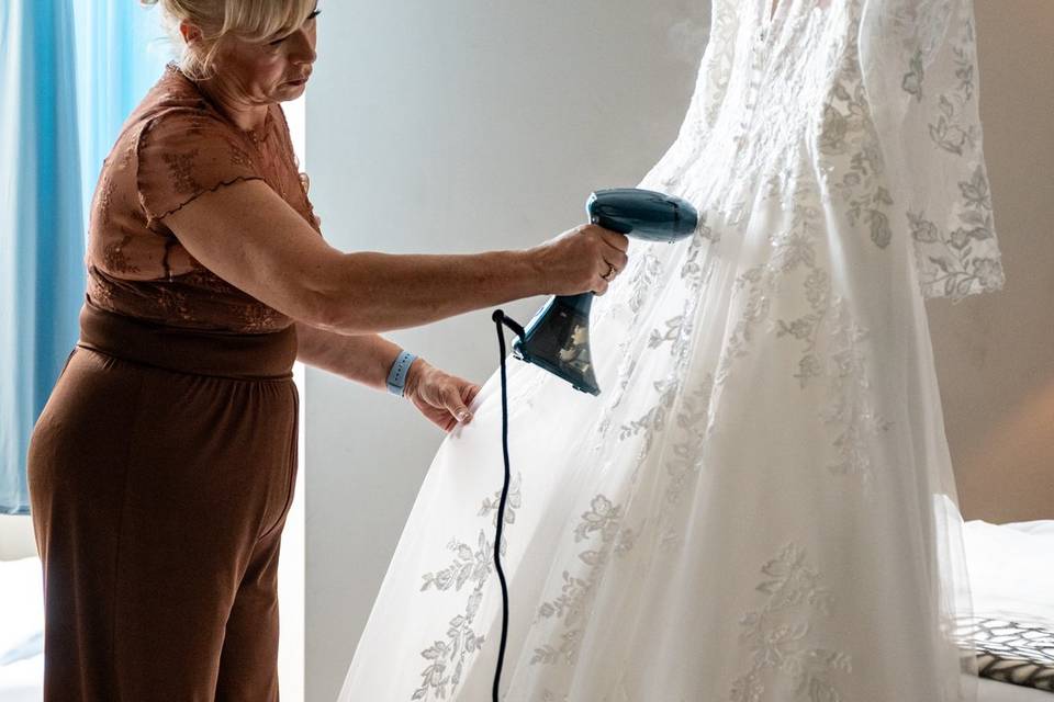 The brides gown prep