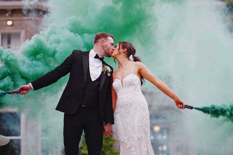 Smoke grenade at Irish wedding