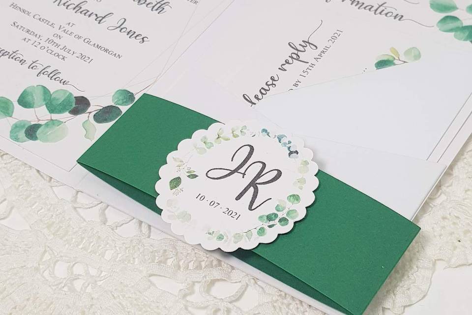 Floral pocketfold invitation