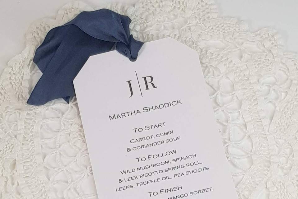 Personalised wedding menu