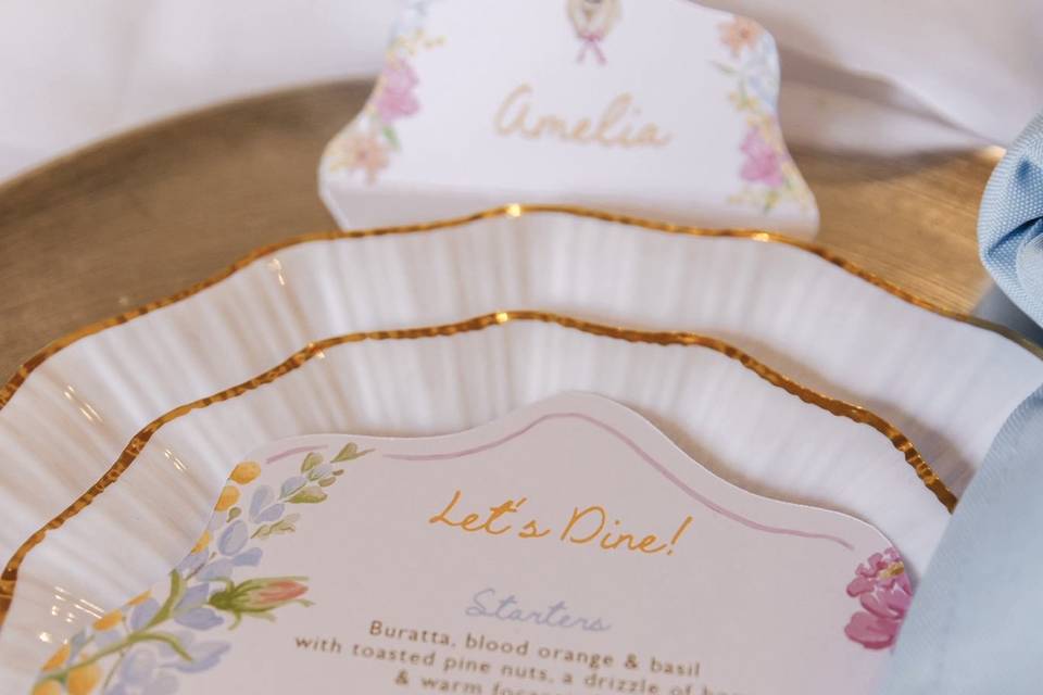 Hand painted wedding menu