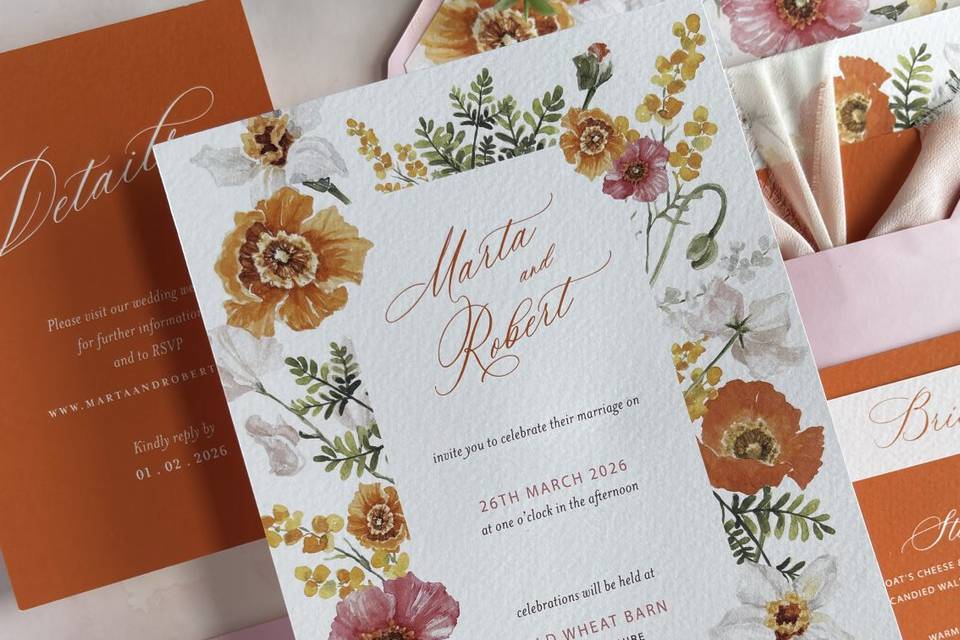 Vibrant floral invitations