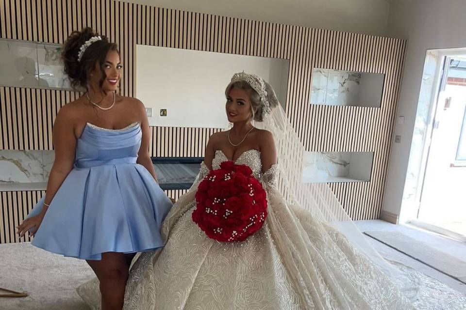 Bride and bridesmaid