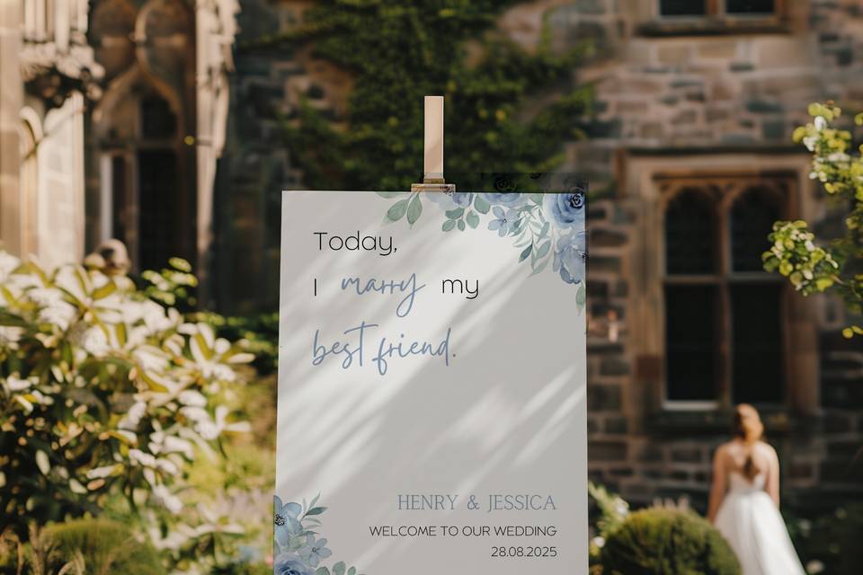 Blue Floral Welcome Sign