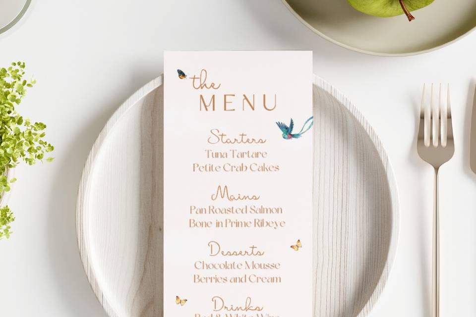 Fairytale Wedding Menu