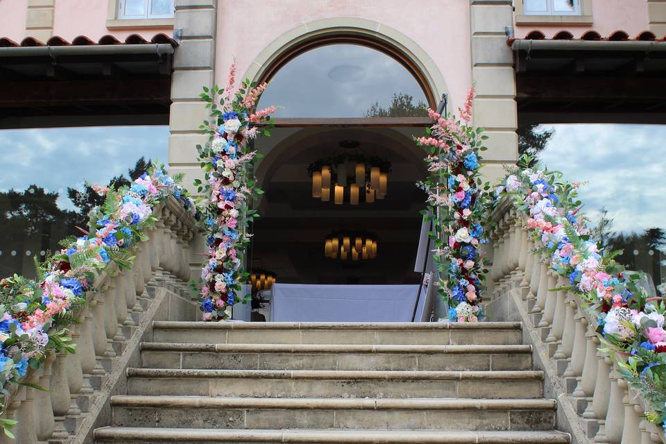 Floral arch and staircase