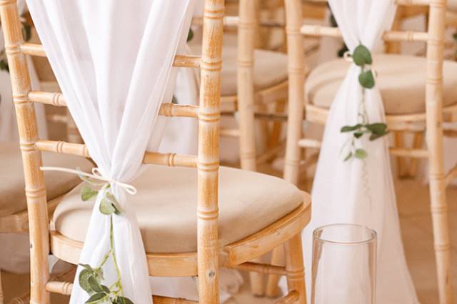 Ivory chiffon chair drapes