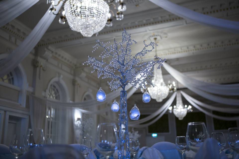 St Leger Ballroom chandeliers and table decor