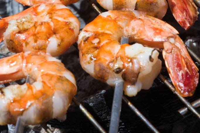 Grilled prawns on barbecue