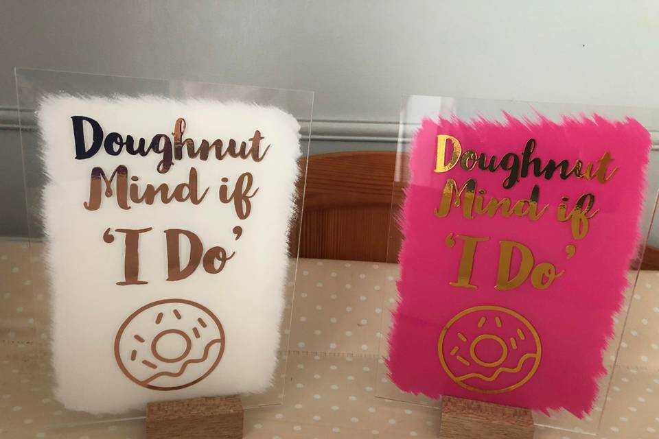 Sign for wedding doughnut wall